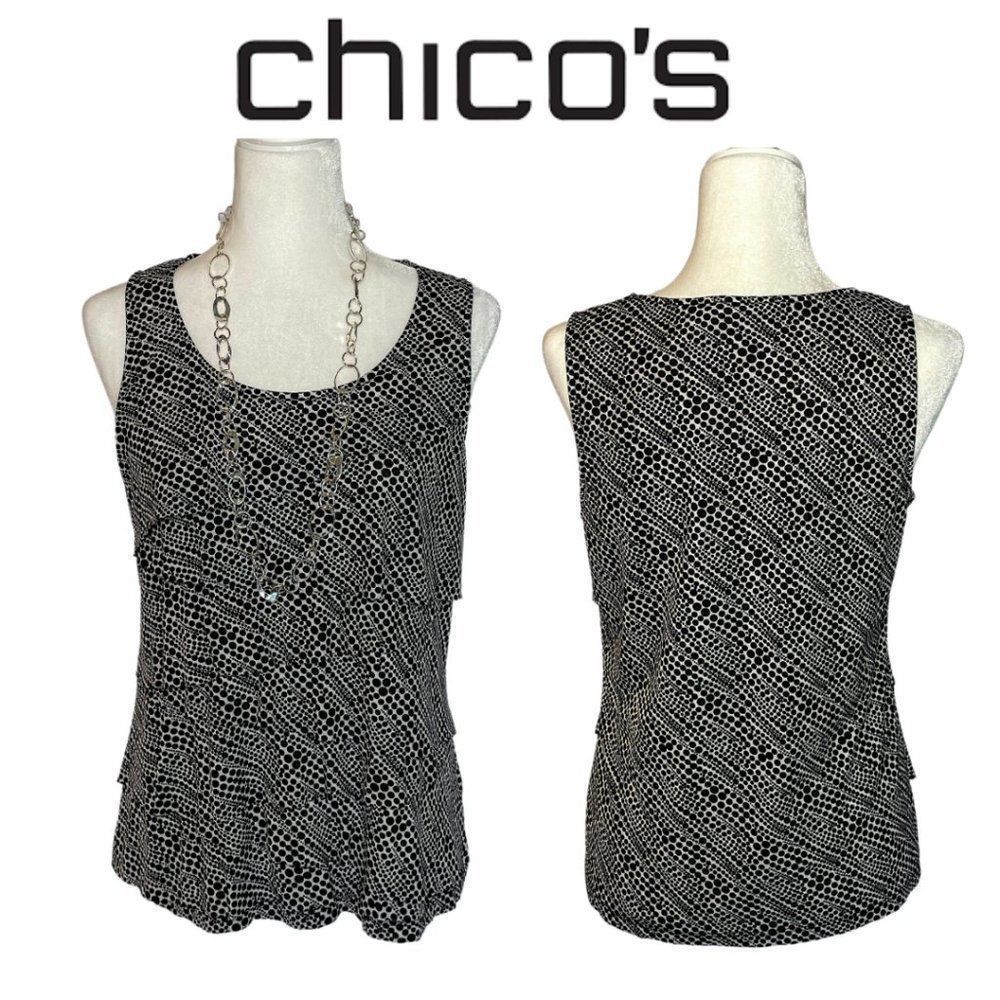 Chico's Black & White Ruffle Sleeveless Blouse